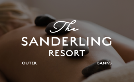 The Sanderling Resort Logo over a hot rock massage. 