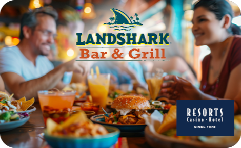 eGift gift card image of guests enjoying a meal and Landshark Bar & Grill