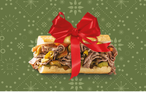 buona red bow wrapped sandwich physical gift card design