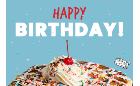 Happy Birthday text with Birthday Cake Pancake on blue background