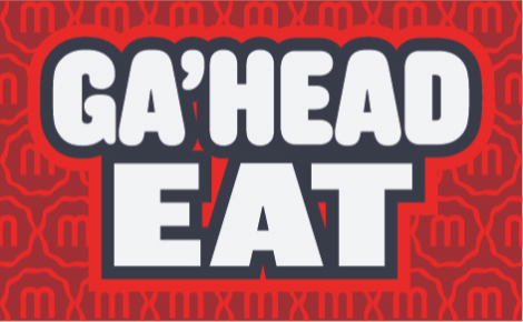 Says: Ga'head, eat with pickle chip M identifier in background