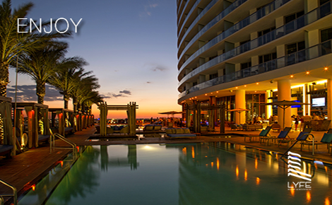 eGift card image of the pool at night and the text 