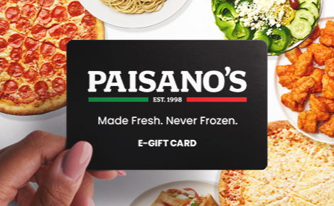 eGift card image of a Paisano's eGift card and products 
