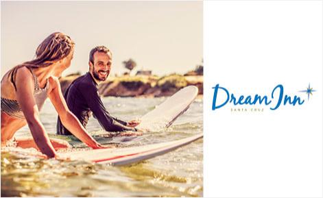 Dream Inn Physical Gift Card Image with two surfers and the Dream Inn logo