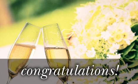 Image of two champagne glasses clinking with the text 