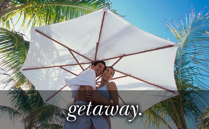 Image of a couple under a parasol with the text 