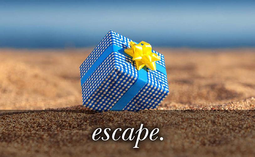 Image of a blue gift with yellow ribbon with the text