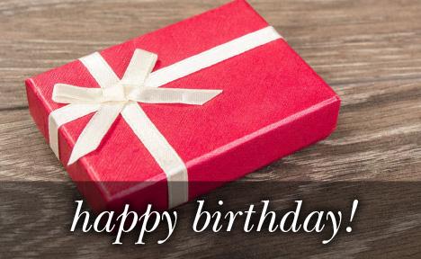 Image of red present with white ribbon with the text