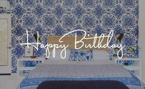 Gift card image of room with the text “Happy Birthday”