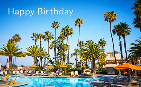 Gift card image of the pool with the text “Happy Birthday”