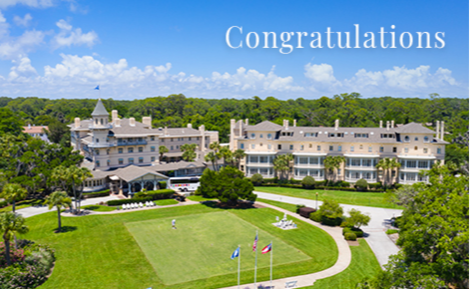 eGift card image of the grounds of resort with the text “Congratulations”