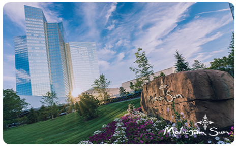 eGift card image of the outside of Mohegan Sun with the Mohegan Sun logo