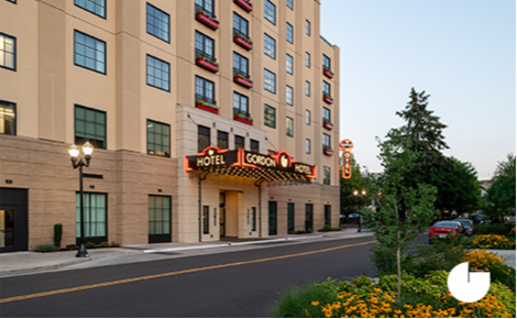eGift card image of the exterior of the hotel with The Gordon Hotel logo