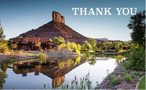 eGift card image of the outside of the resort with the text “Thank You”