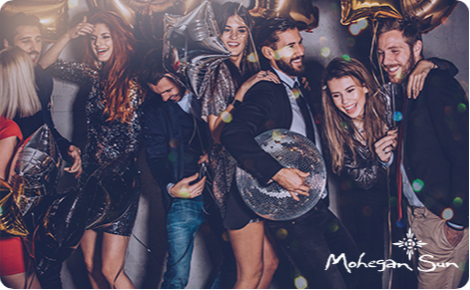 eGift card image of New Year revellers with the Mohegan Sun logo