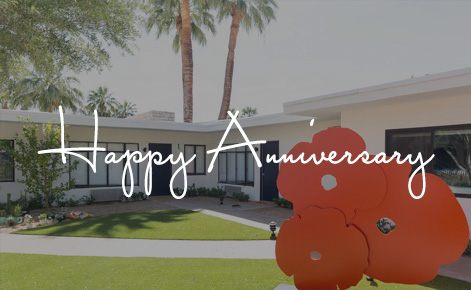 Gift card image of the exterior of the hotel with the text “Happy Anniversary”