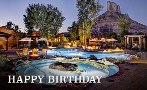 eGift card image of swimming pool with the text “Happy Birthday”