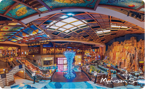 eGift card image of a panoramic view of the inside of Mohegan Sun with the Mohegan Sun logo