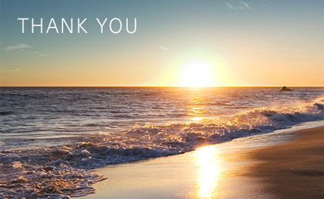 Gift Card image of the beach at sunset with the text “Thank You”