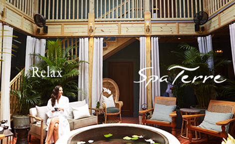 Gift card image of the Spa with the text “Relax” and the Spa Terre logo