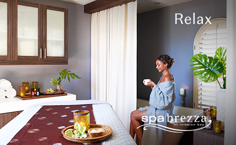Gift card image of the spa with the text “Relax” and the Spa Brezza logo
