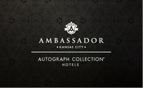 Image of the Ambassador Hotel Kansas City logo in white on a black background