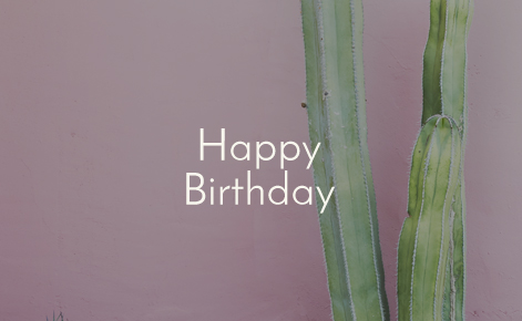 Gift card image of a cactus with the text “Happy Birhtday”