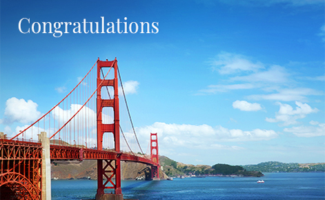Gift card image of the Golden Gate Bridge with the text “Congratulations”
