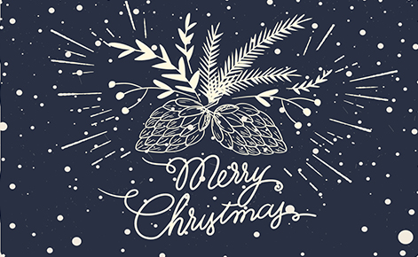 Gift card image of a sketch of mistletoe and the text “Merry  Christmas”