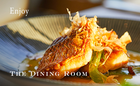 Gift card image of a dish from the restaurant with the text “Enjoy” and The Dinning Room logo