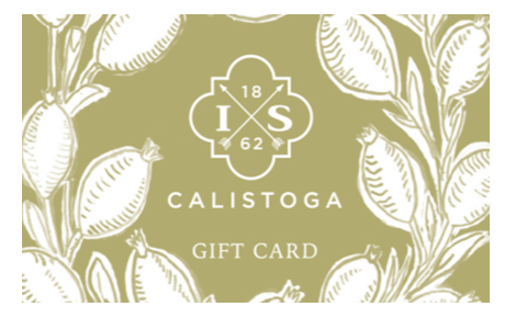 eGift card image of the Indian Springs Calistoga logo ina gold background with illustrations of flowers in white