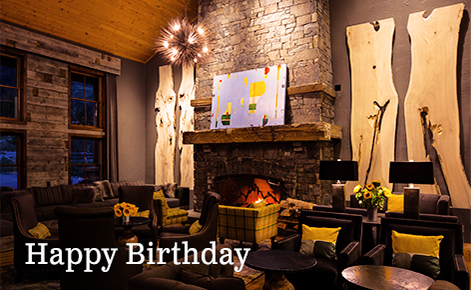Gift card image of the lounge with the text “Happy  Birthday”
