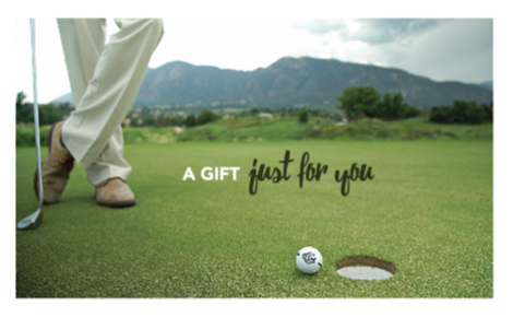 eGift card image of a golfer on the green with the text 