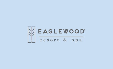 Dark gray logo on eggshell blue background