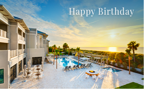 eGift card image of the pool with the text “Happy Birthday”