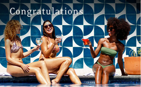 eGift card image of three ladies relaxing by the pool drinking cocktails with the text 