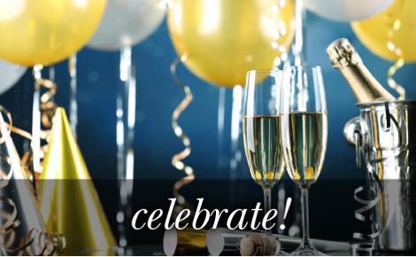 eGift card image of champagne balloons and streamers with the text 