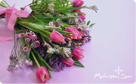 eGift card image of some flowers with the Mohegan Sun logo