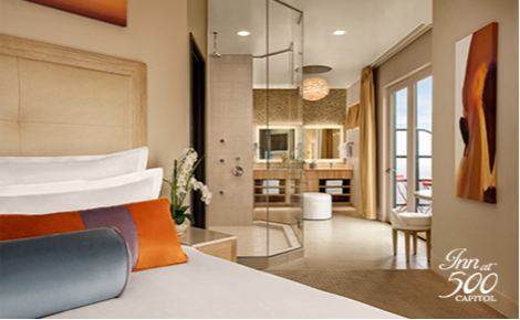 eGift card image of the penthouse suite and the Inn at 500 Capitol logo