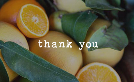 Gift card image of close up shot of oranges with the text “Thank You” 