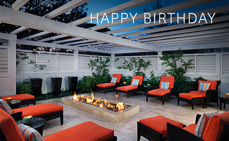 Gift card image of the outdoor seating area with the text “Happy Birthday”