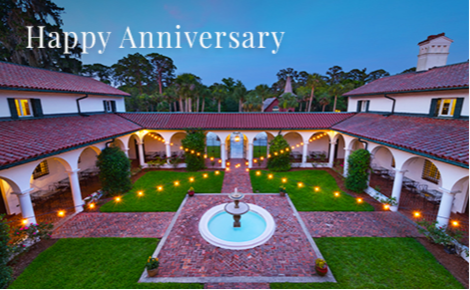 eGift card image of the grounds of resort with the text “Happy Anniversary”