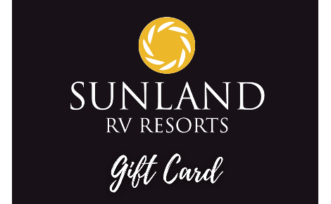 eGift card image of the Sunland RV Resorts logo on a black background