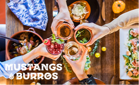eGift card image of a meal and the Mustangs & Burros logo
