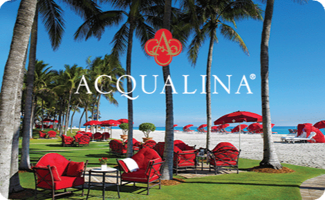 eGift card image of the beach and seating area with the Acqualina logo