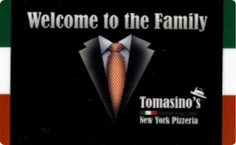 Tomasinos Pizza physical gift card design