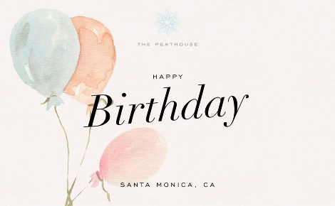 Happy Birthday gift card with balloons on the left side, and 