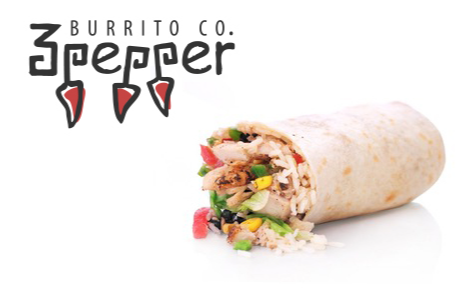 eGift card image with the Image of  a burrito and the 3 Pepper Burrito Co. logo