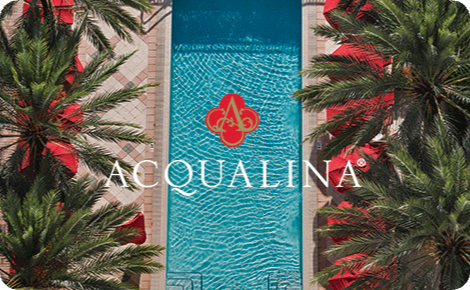 eGift card image of an aerial view of the swimming pool and the Acqualina logo 