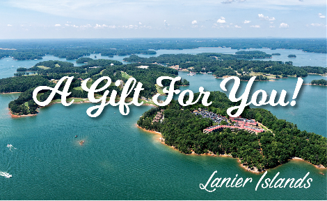 eGift card image if an aerial view of Lanier Islands with the text 